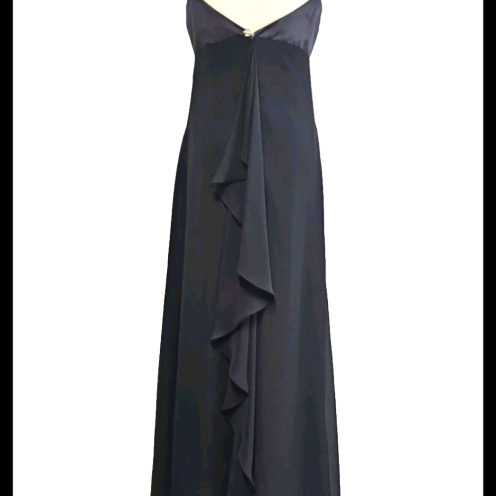 Alfred Angelo Sz 8 Black Satin Formal Evening Party Cocktail Elegant Maxi Dress - Picture 5 of 13